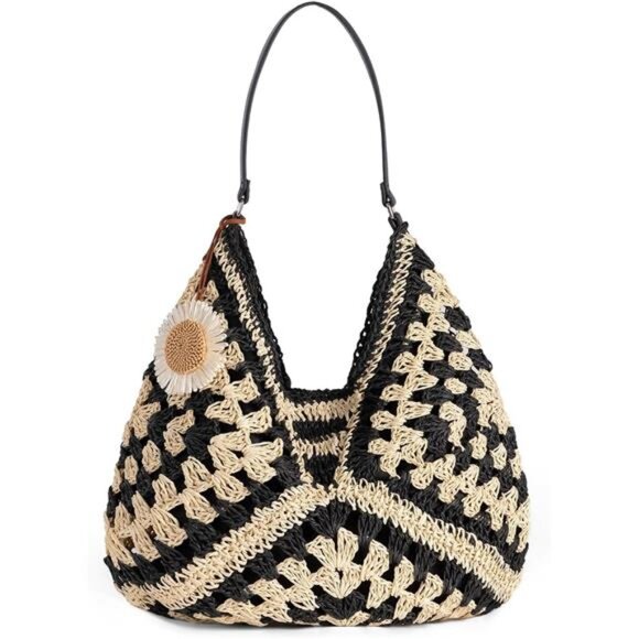 Women's Straw Beach Bag Summer Vintage Hobo Shoulder Tote Boho Hand Bag - Picture 1 of 6